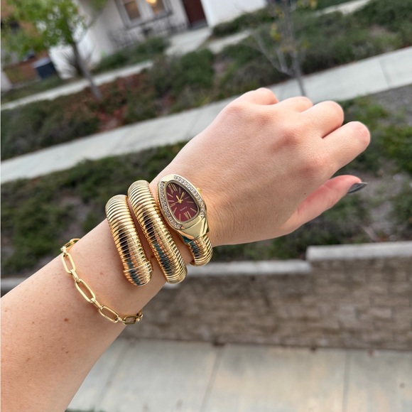 Luxury Serpent-Style Coil Wrap Watch Bracelet Crystal Bezel - Picture 4 of 5